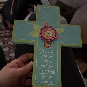 Hobby Lobby Blue and Green Floral Cross Wall Decor